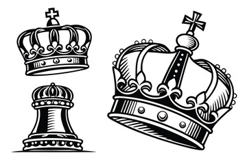 Vintage Royal Crown - Woodcut Engraving Style Vector Illustration