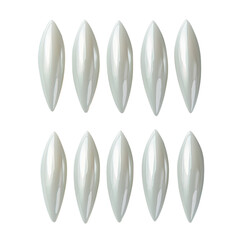 Shiny silver metallic  nails shapes arranged in two rows resembling abstract leaves or petals, creating a sleek and modern visual effect. isolated on white background and transparent background