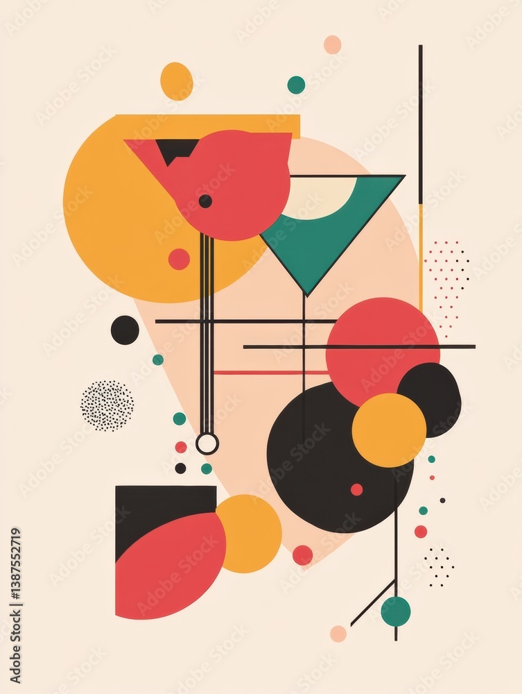 Poster modern party logo featuring abstract celebratory icons with minimalistic typography on a vibrant sof