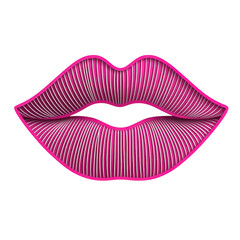 Fototapeta premium A vibrant pink and white striped lips illustration with bold, graphic design style, showcasing playful and modern aesthetic. lips are outlined in bright pink, adding striking contrast