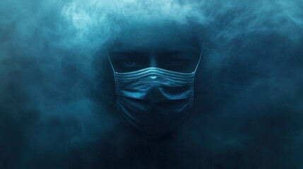 Obraz premium Person Wearing Face Mask in Smoke Filled Environment for Healthcare