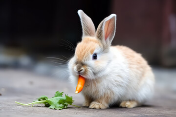 Fototapeta premium Baby rabbit is eating a carrot
