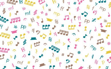 音楽記号の背景パターン（横・カラフル）