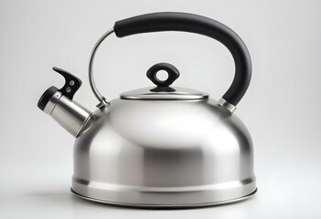 Steel whistling kettle on a white background