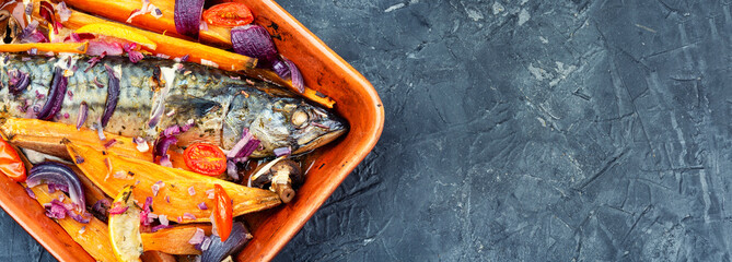Grilled fish, mackerel, fish dish.