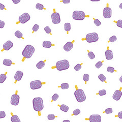 Vector seamless pattern of ice cream. Ice cream with fruit juice. Popsicle on a stick, ice cream sprinkled