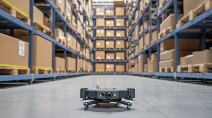 Obraz premium Warehouse Automation: A Robotic Inventory Drone in a Modern Distribution Center