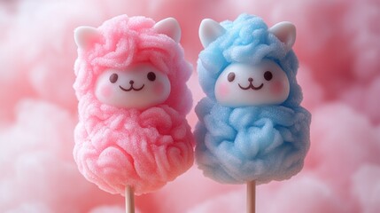 Cotton candy shaped like an animal, playful and creative, pastel pink and blue tones, isolated on a transparent background, high-detail macro shot.