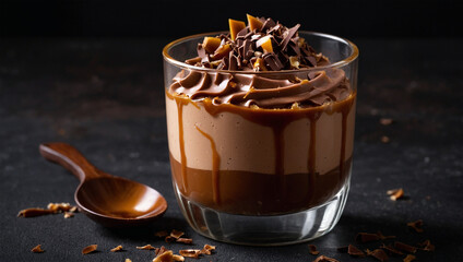 Chocolate and Caramel Mousse Dessert in Elegant Glass