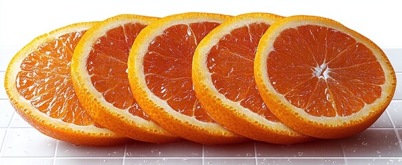 High-resolution macro, juicy orange slice, translucent pulp, bright citrus tones, isolated