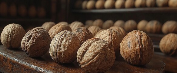 High-resolution shot of walnuts, intricate shell patterns, earthy brown, sharp focus, isolated
