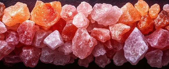 High-resolution shot of pink Himalayan salt crystals, translucent grains, natural texture, isolated