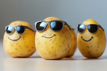 Potatoes with funny faces in a studio setting showcase playful personality for Easter celebrations