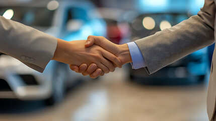 New customer shaking hands with a sales associate at a car dealership (1)