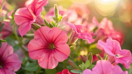 close up of pinkt petunias