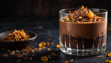 Chocolate and Caramel Mousse Dessert in Elegant Glass
