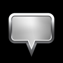 Fototapeta premium Silver speech bubble frame with shadow on black background. Platinum rectangle square blank space for picture, painting, text, message. 3d tube template vector illustration. Simple object mockup.