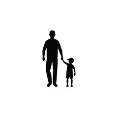 father holding his child hand black silhouette on white background
