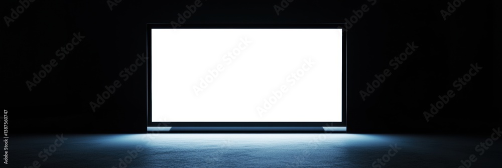 Aufkleber Sleek desktop monitor with bright white screen in minimalistic workspace at night