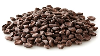 Cacao beans pile with white background.