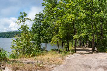 Fototapeta premium Different landscapes on the lake in summer.