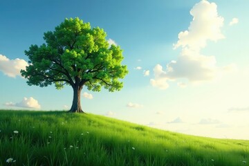 Fototapeta premium A single tree branches out towards the sky in isolation, serene landscape, up high