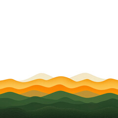 An Abstract landscape illustration with layered hills in shades of green, yellow, and orange, creating serene and harmonious design. gradient effect adds depth and sense of tranquility
