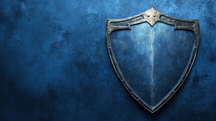 Fototapeta premium Medieval Shield on Dark Textured Background Represents Protection and Security