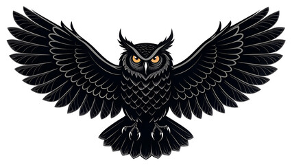 Fototapeta premium Fierce Black Owl Illustration with Outstretched Wings