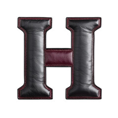 A bold, uppercase letter H crafted from black leather with red stitching, creating stylish and textured appearance. design is modern and sophisticated, ideal for fashion or design projects