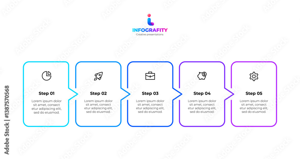 Poster Linear Infographic Design Representing a Five-Step Business Process Flow Diagram