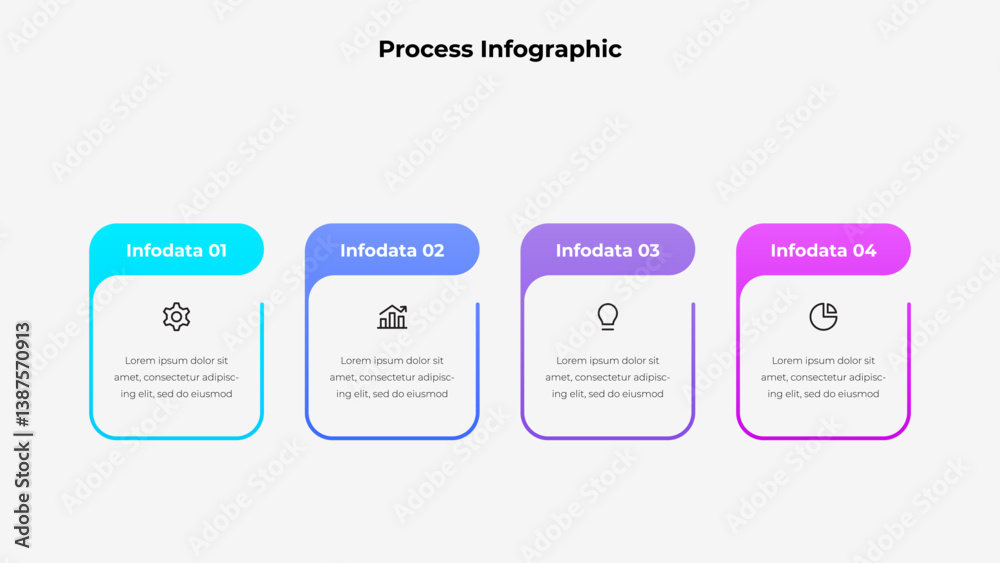 Aufkleber Four step modern infographic template designed for visually presenting process data with icons and text in a multicolored scheme, perfect for business and professional infographics