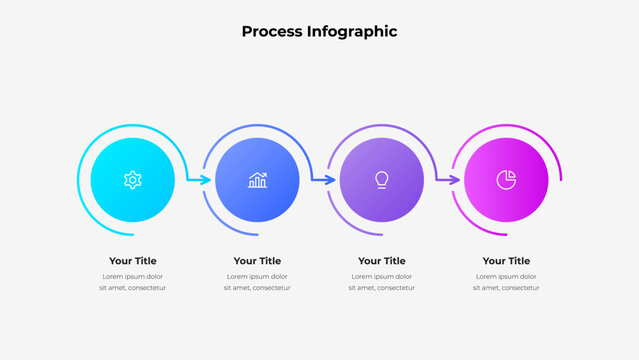 Colorful infographic design showcasing four circular steps with icons and text elements, ideal for visualizing processes or workflows
