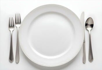 Plate and cutlery. Isolated on white background