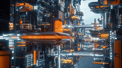 Quantum-Powered Futuristic Cityscape with Floating Megastructures and Neon Bridges