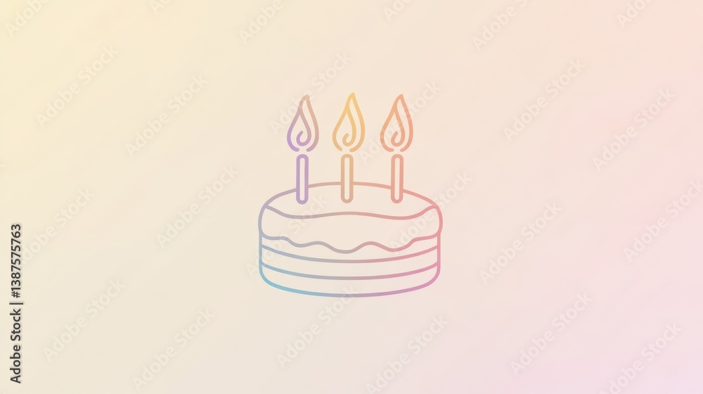 Poster Elegant logo displaying a birthday cake with three candles on a soft pastel gradient background for celebratory events and occasions