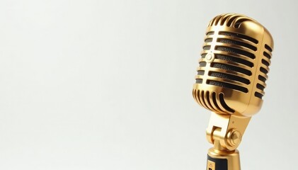 Fototapeta premium Close-up of gold microphone on white background, rap, rapper