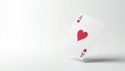 Fototapeta na wymiar A flipped playing card floats against a stark white background , hearts, movement
