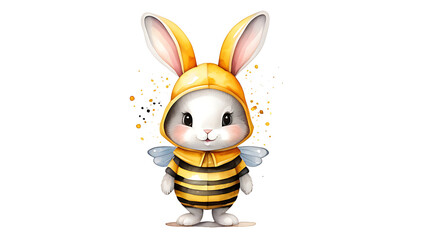Cartoon Rabbit Wearing Bee Costume Cute Animal Character Illustration Isolated