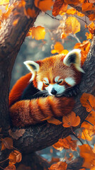 Naklejka premium 木の上で眠るレッサーパンダ 