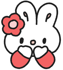 꽃 장식 토끼 캐릭터 일러스트 스티커 © titi.drawing