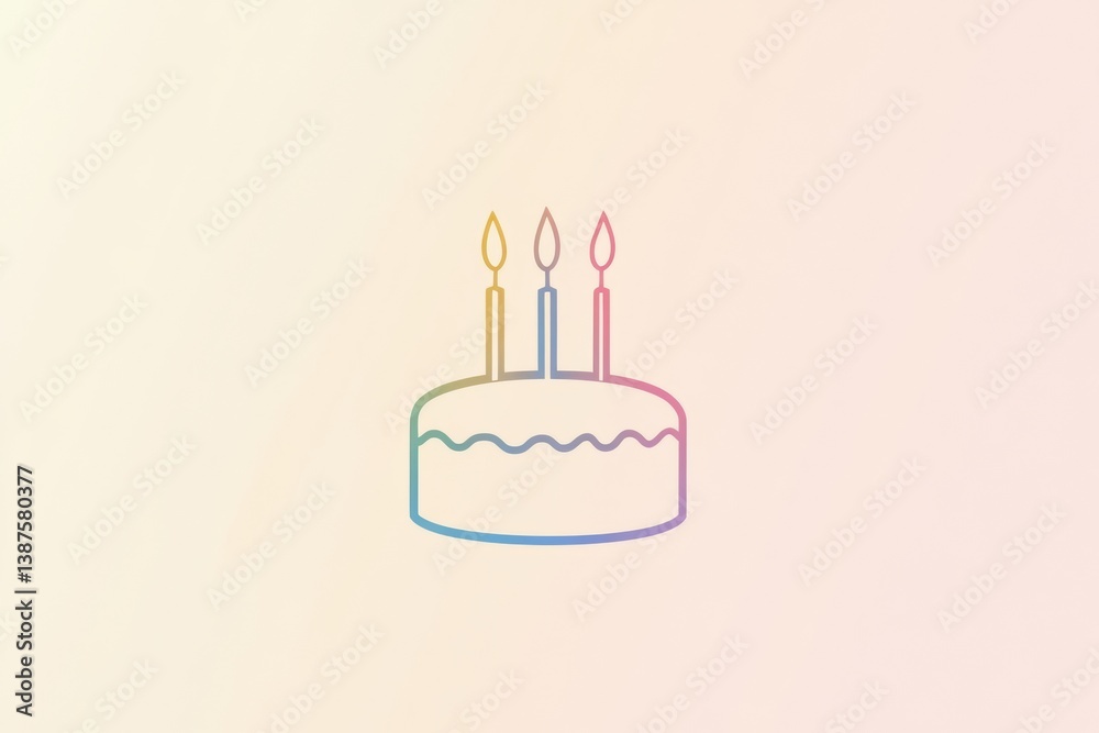 Poster elegant logo of a birthday cake with three candles set against a soft pastel gradient background for