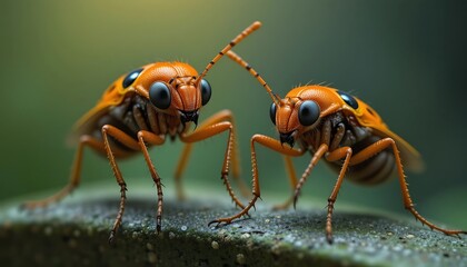 Two Orange Beetles Standing on Surface in Nature Macro Shot