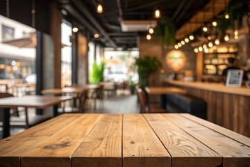 Cozy interior of an empty street cafe with wooden furniture and a warm, inviting atmosphere