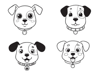 Simple black and white doodle dog faces