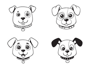 Cute doodle dog faces with collars
