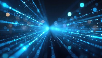 Obraz premium Abstract tech background features blue glowing lines. Futuristic digital design. Conceptual image, data stream transfer, connection, high-tech innovation. Modern tech, internet network.
