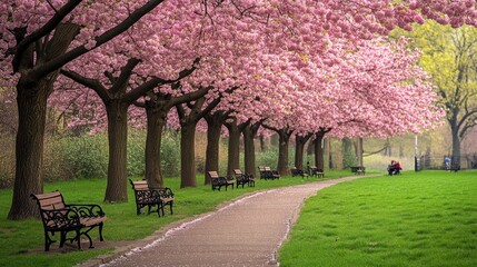 Spring Cherry Blossoms Park Path