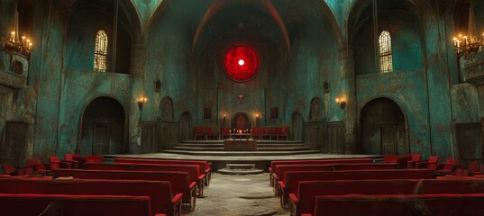 Sacred Satan cult church. Evil demonic hell character. Generative AI technology.	
