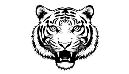 Fototapeta premium Tiger Head Growling Black and White Illustration Predator Graphic Design